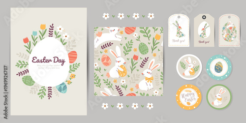 Easter collection of cards, patterns, tags and stickers. Perfect for packaging, website design, cards and textiles
