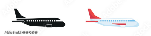 Airplane Icons in Color and Silhouette Vector Set