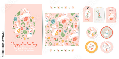 Easter collection of cards, patterns, tags and stickers. Perfect for packaging, website design, cards and textiles