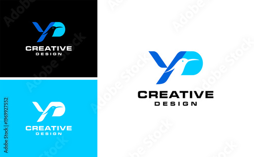 Modern YP Bird Logo Design Blue Gradient Creative Letter Mark Animal Minimalist Branding Identity Technology Corporate Vector