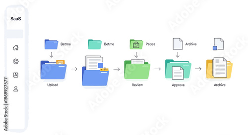 A colorful illustration of business documents organized in labeled folders on a white background with a shallow focus effect.