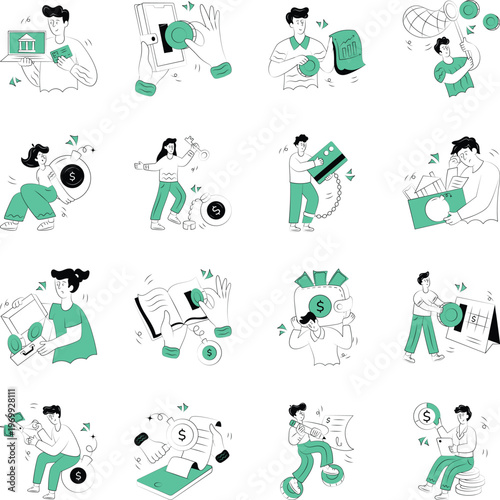 Set of Hand Drawn Money and Debt Illustrations 

