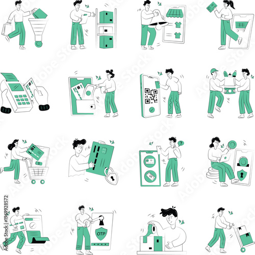 Set of E Commerce Doodle Style Illustrations 

