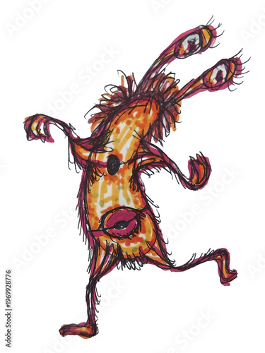 Isolated hand drawn illustration of funny creature in dancing pose