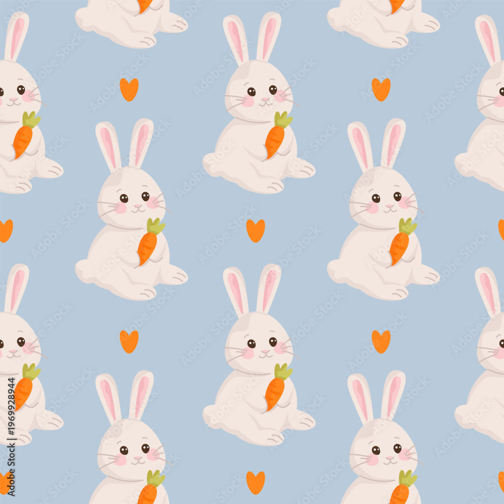 Fototapeta premium Cute bunny seamless pattern with rabbit and carrot spring holiday background