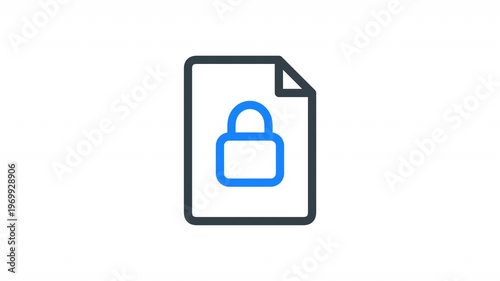 Animated DLP document lock icon representing data loss prevention, secure file protection, and information security. Ideal for cybersecurity systems, compliance tools, and document protection visuals.