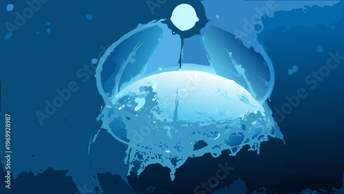 Abstract digital art featuring a glowing orb within a dark blue background