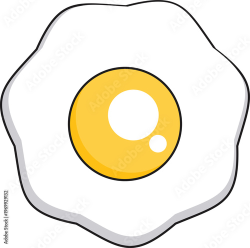 vector illustration of a fried egg, sunny side up. The graphic features a yellow yolk and white albumen isolated on a clean white background.