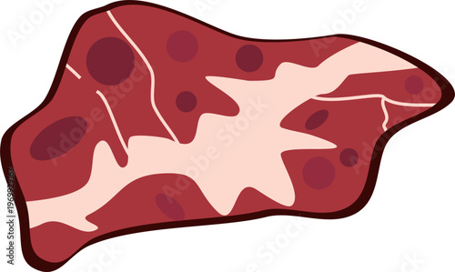vector illustration of a raw liver meat slice featuring dark red tones and marbled textures. The graphic is isolated on a solid white background, suitable for nutritional or food-related content.