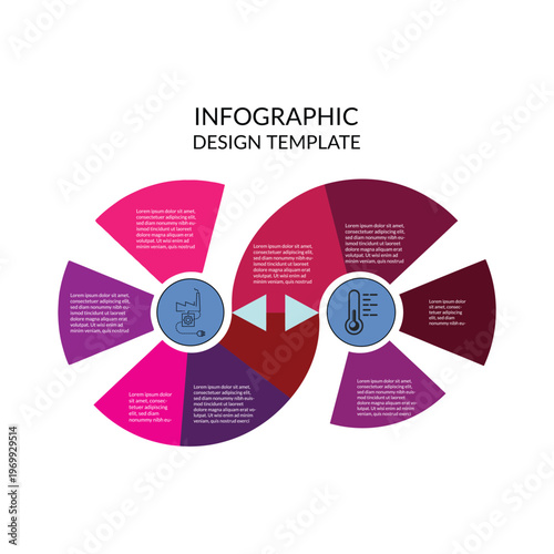 Infographic design template with colorful circular charts and icons on white background for data visualization and business presentation, Infographic template, Vector illustration