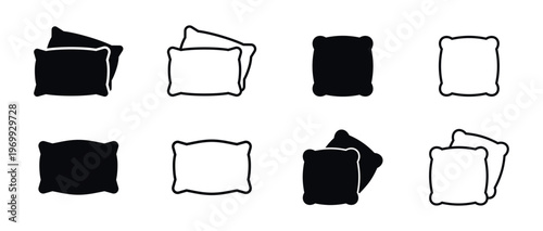 Minimalist Pillow Icons in Black and White Vector Set