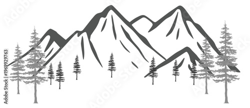 Majestic Mountain Range with Pine Forest Panoramic Outdoor Wilderness Vector Landscape