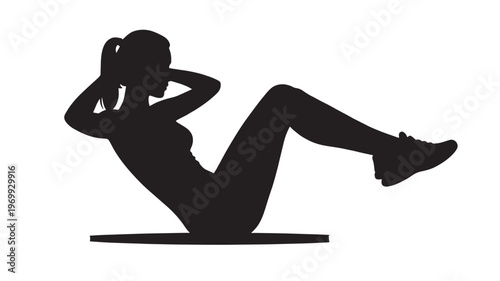 Black Silhouette of a Woman Performing Sit-ups for Core Strength Training and Abdominal Fitness