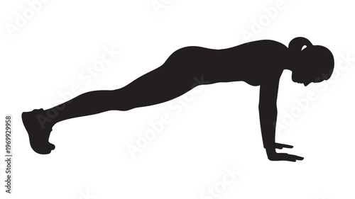 Black Silhouette of a Woman in Plank Pose for Core Strength Training and Fitness