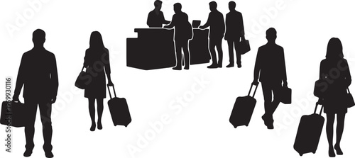 Black Solid Bridge Crossing Silhouettes Set of Six on White Background