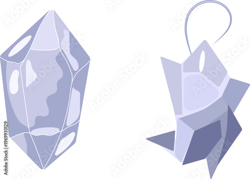 Crystal gemstones vector set. Magic crystals and faceted stone illustration. Mystic mineral clipart isolated on white background
