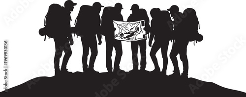 Black Solid Ridge Map Silhouettes Set of Six on White Background