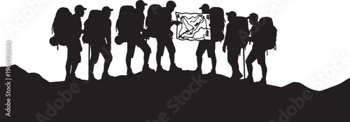 Black Solid Ridge Map Silhouettes Set of Six on White Background