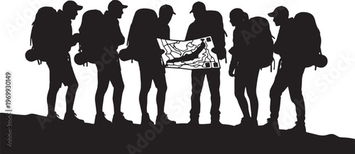 Black Solid Ridge Map Silhouettes Set of Six on White Background