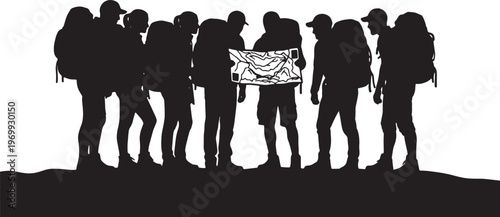 Black Solid Ridge Map Silhouettes Set of Six on White Background