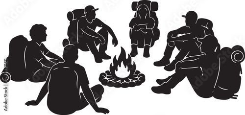 Black Solid Campfire Silhouettes Set of Six on White Background