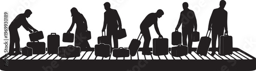 Black Solid Baggage Claim Silhouettes Set of Six on White Background
