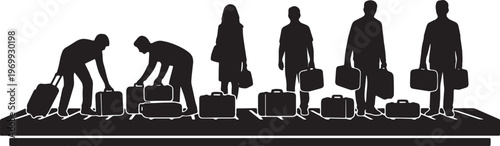 Black Solid Baggage Claim Silhouettes Set of Six on White Background