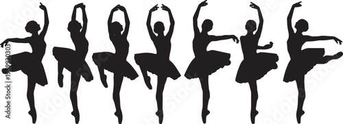 Black Solid Ballet Plie Sequence Silhouettes Set of Six on White