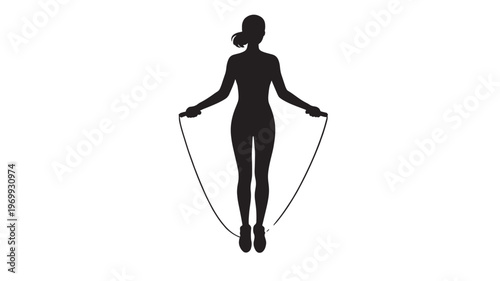 Black Silhouette of a Woman Skipping Rope for Fitness and Cardio Workout Vector Illustration