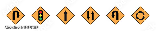 Yellow Warning Road Vector Signs Collection