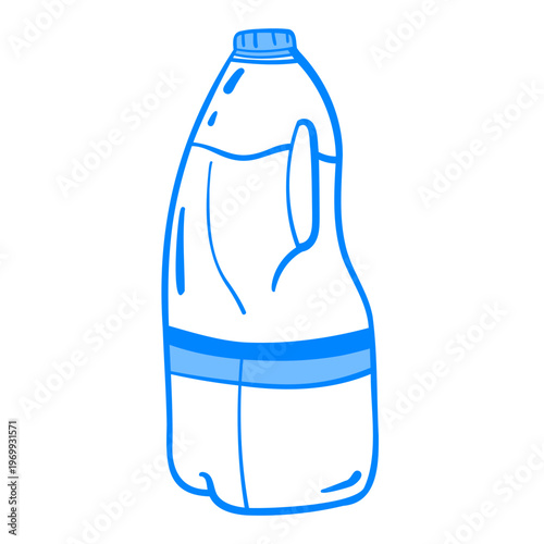 Plastic milk jug. Shopping at the supermarket. Vector hand-drawn linear drawing. Sketch doodle icon illustration in Mediterranean blue line retro style.