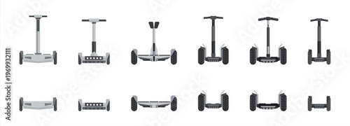 Electric Scooter and Hoverboard Set Vector Realistic Illustrations