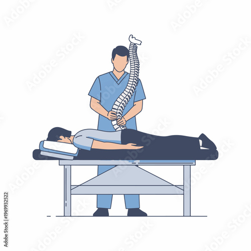 Professional chiropractor adjusting spine of patient vector design