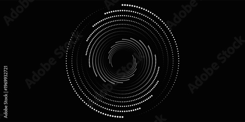 Vector dotted speed lines in vortex form. Geometric art. Segmented circle. Arc lines. Trendy design element for frame, round logo, sign, symbol, web, prints, posters, template, pattern, backdrop