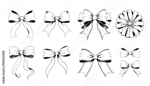 An elegant collection of black and white vector butterflies featuring decorative holiday ribbons and gold celebration elements for a Christmas gift design illustration