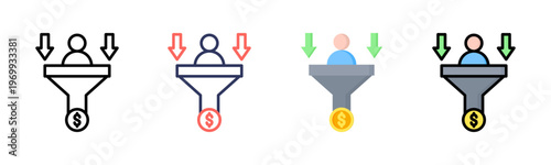 Conversion Funnel icon set multiple style collection