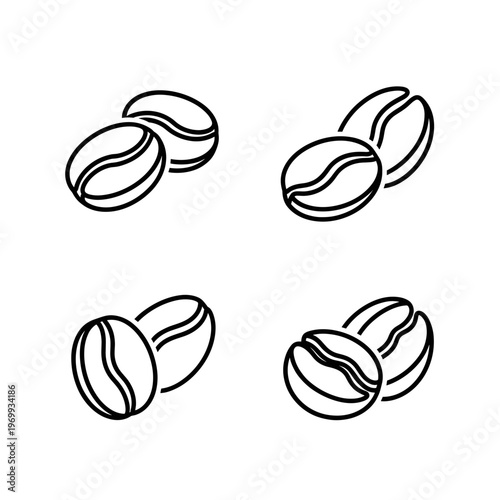 Set of Four Coffee Bean Icons in Outline Style 1.