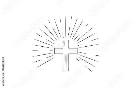 Cross with shining light isolated on a transparent background. A symbol of the love of Jesus. God vector illustration. Catholic symbol flat vector, black cross with glow. Christian cross symbol icon