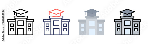 University icon set multiple style collection