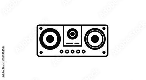 Audio Amplifier Icon: A detailed illustration of a audio amplifier, presenting its elements in a simplified black-and-white. It's a visually appealing design for various applications.