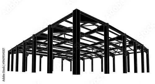 Construction Silhouette: A minimalist monochrome depiction of a robust construction frame, revealing the strength and precision behind modern architecture and engineering. 
