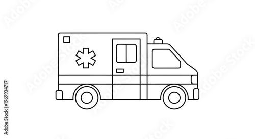 Ambulance: A stark, simple illustration of an ambulance, a symbol of care, speed and immediate response