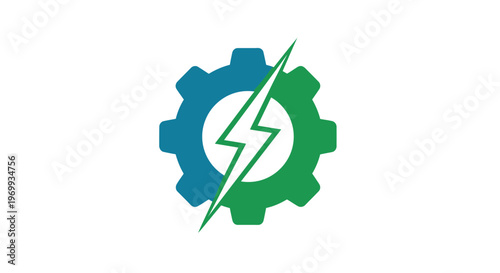 Energy and Gear: An emblem of interconnectedness, where a vibrant gear merges with a striking lightning bolt, symbolizing synergy and innovation in the realm of power and machinery.