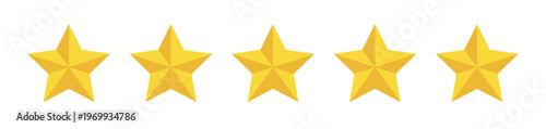 Five Gold Stars Rating Vector Icons Set