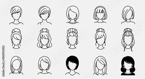 Hair Styles: An assortment of diverse hair styles, showcasing different cuts, textures, and designs, perfect for a style reference or beauty-related concept.