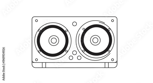 Audio Speaker close up: A detailed look at a minimalist speaker system, focusing on its circular speaker elements and geometric design.