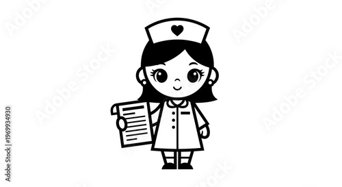 Caring Professional: A cheerful nurse with a kind smile, emblem of healthcare, she stands with clipboard in hand, ready to support and assist.