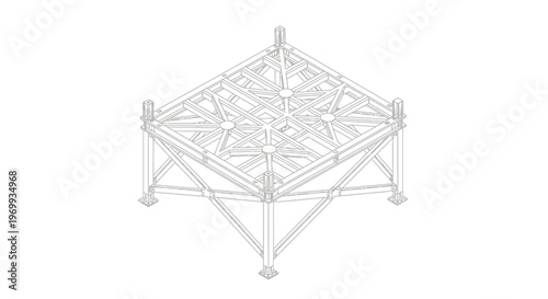 Abstract Industrial Structure: The image showcases a geometric network of structural metal beams and supports, forming a complex architectural framework that suggests strength and intricate design.
