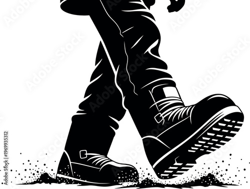 Silhouette of a person walking in black shoes and jeans