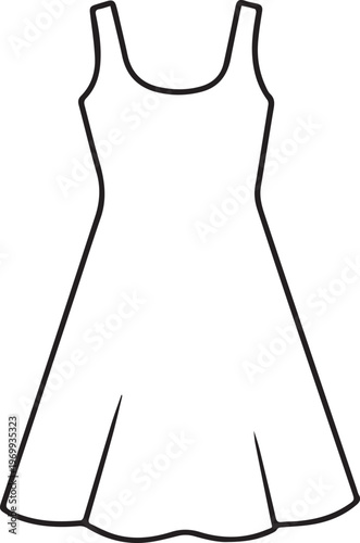 A simple and elegant line art illustration of a sleeveless dress. 